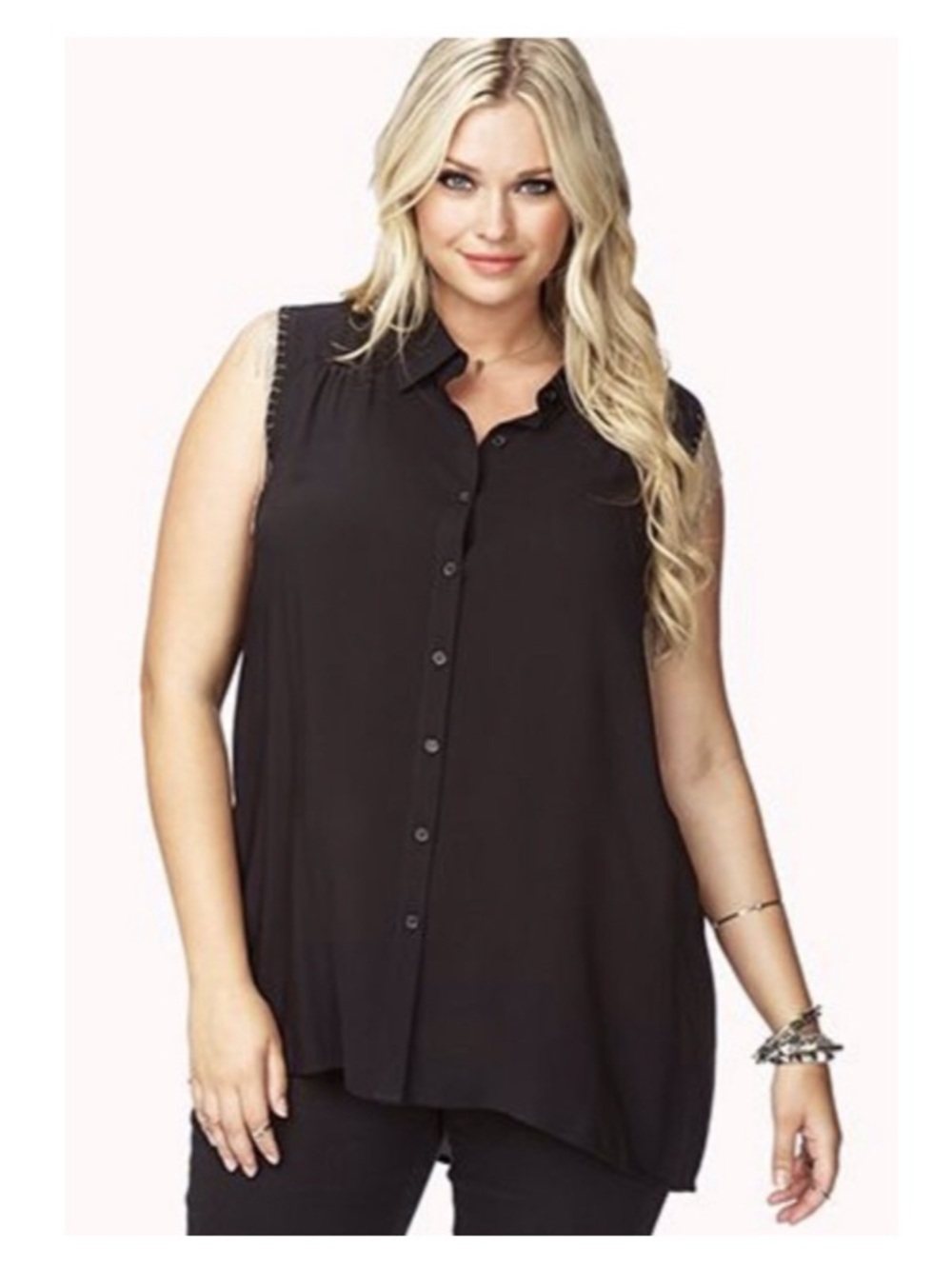 Flash Sale Alfani Women Black Blouse sleeveless button-up chiffon Size 18W